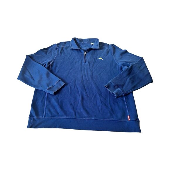 Tommy Bahama Relax Mens 2XLT Blue Pullover Ribbed 1/4 Zip Marlin Sweatshirt - Picture 1 of 3